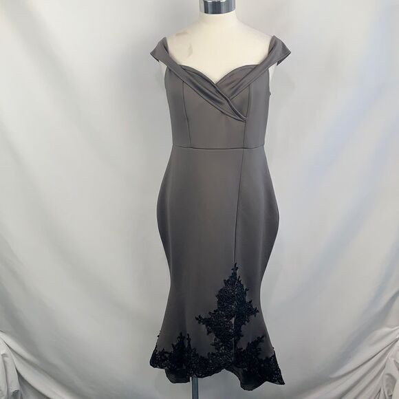 Armani Exchange NWT gray with black lace dress - Picture 1 of 13
